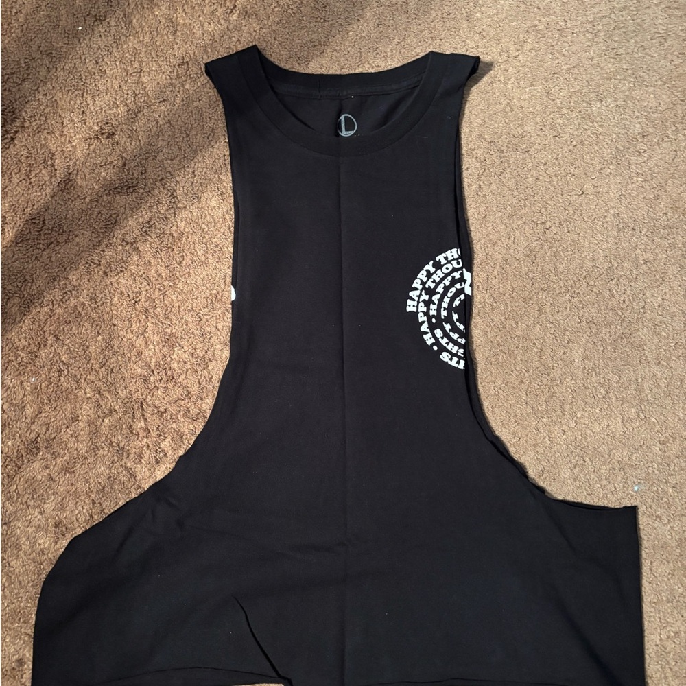 HOME CUT Happy Thoughts Black Muscle Tee rave workout sleeveless tank cool
